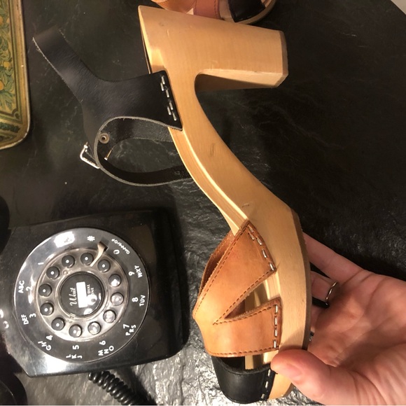 Swedish Handmade Hasbeens Toffel leather wooden clogs Size 41 - Picture 4 of 12